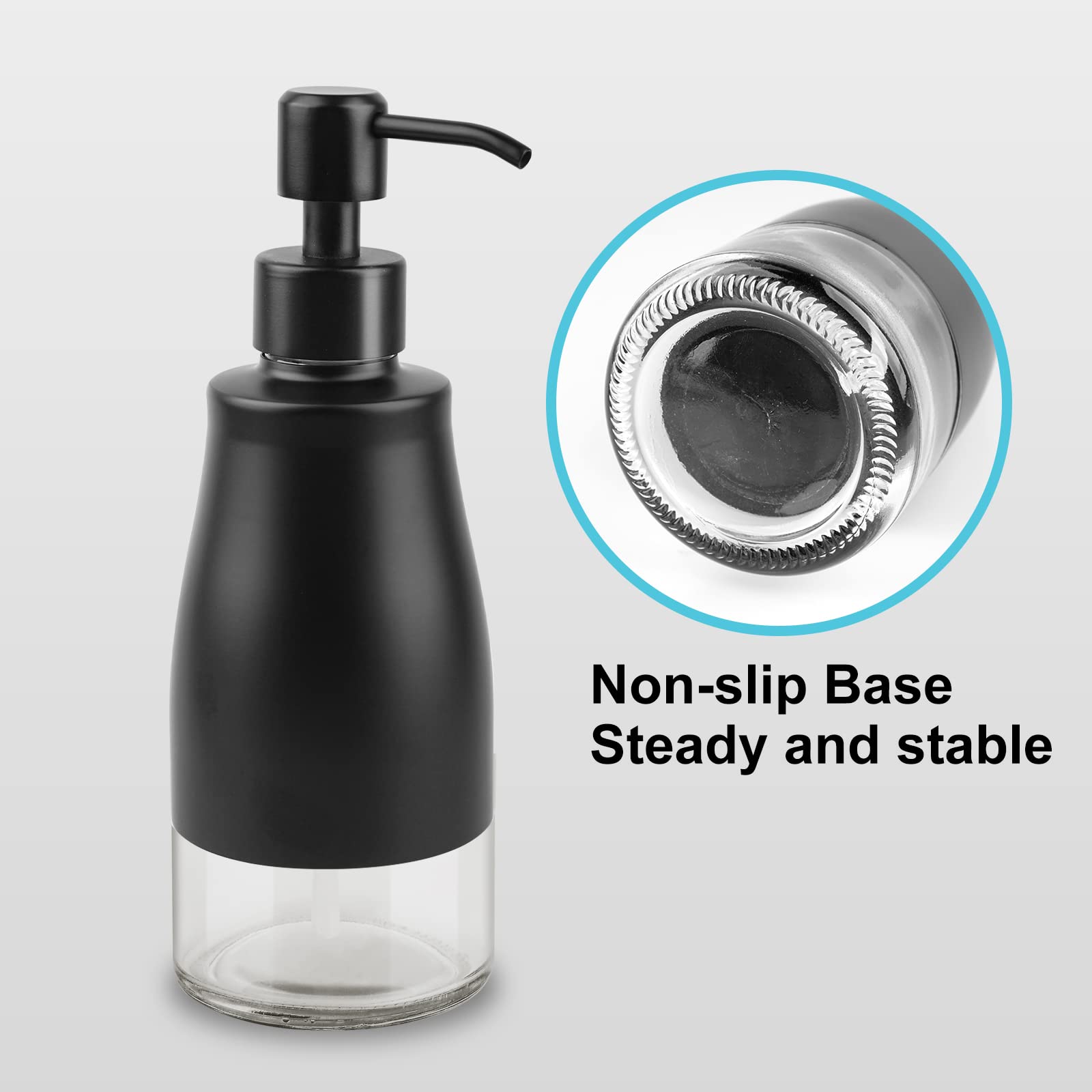 AUMIO 2 distributori di sapone, cassa in acciaio inox, rivestimento in vetro, dispenser pompa a mano, dispenser di sapone liquido ricaricabile per bagno e cucina – nero opaco