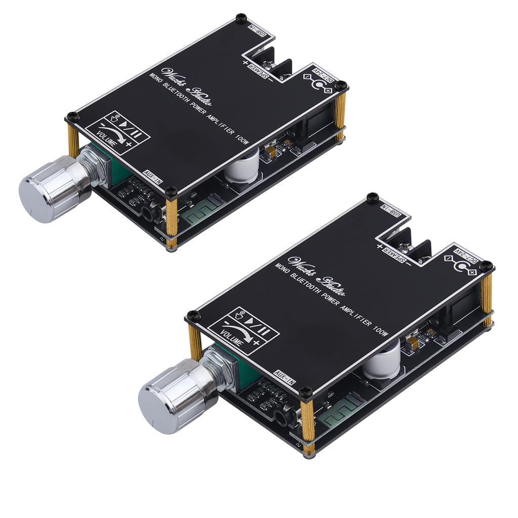 Płyta wzmacniacza Bluetooth 1001B, wzmacniacz mono 100 W, TWS, mini moduł wzmacniacza mocy audio, z pudełkiem pasującym do domowego systemu głośników, wejście Bluetooth/AUX/USB, sterowanie aplikacją
