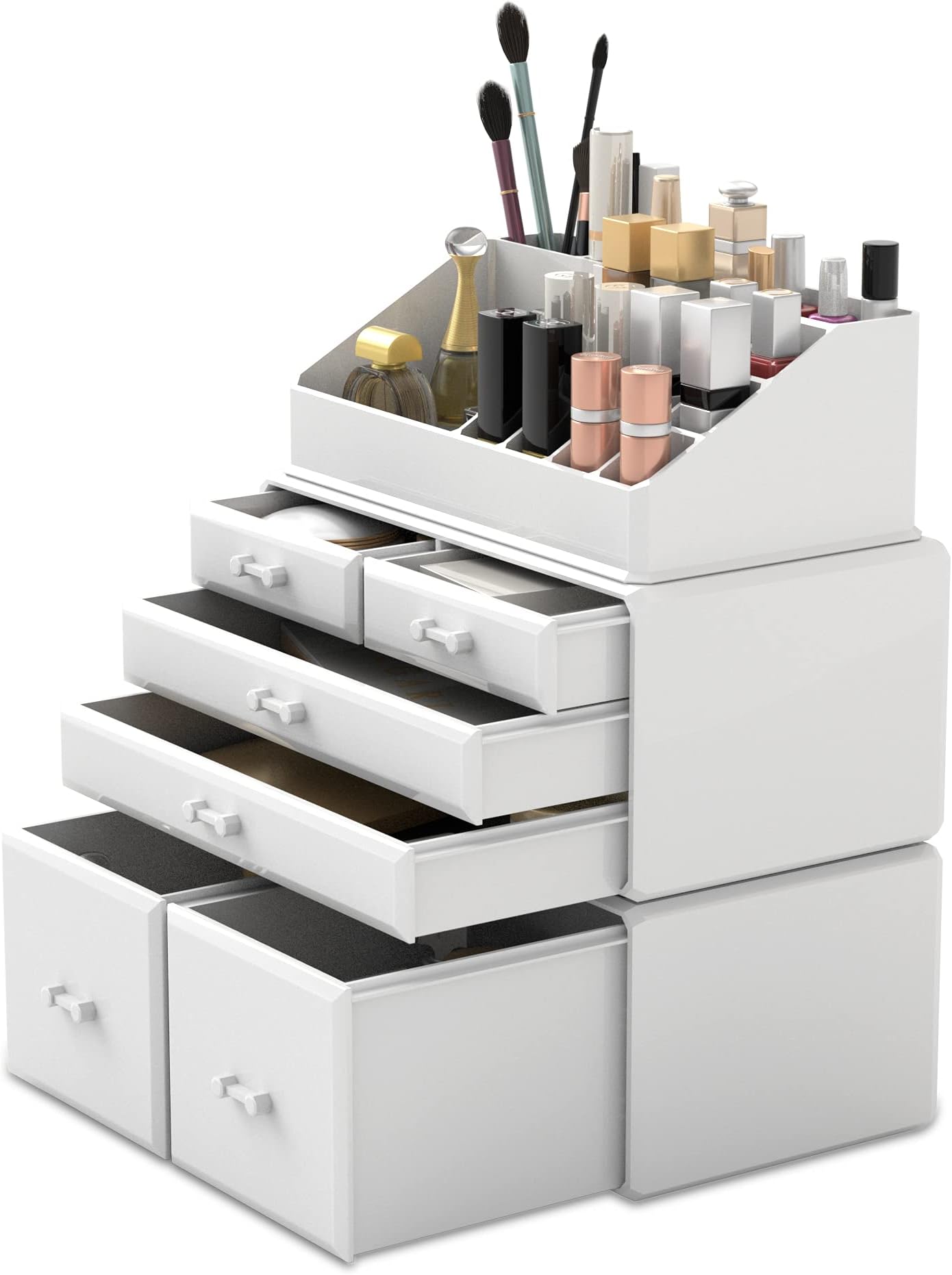 READAEER Makeup Cosmetic Organiser Storage Drawers Display Boxes Case with 6 Drawers, 3 Pieces, Freely Combined and Stacked.