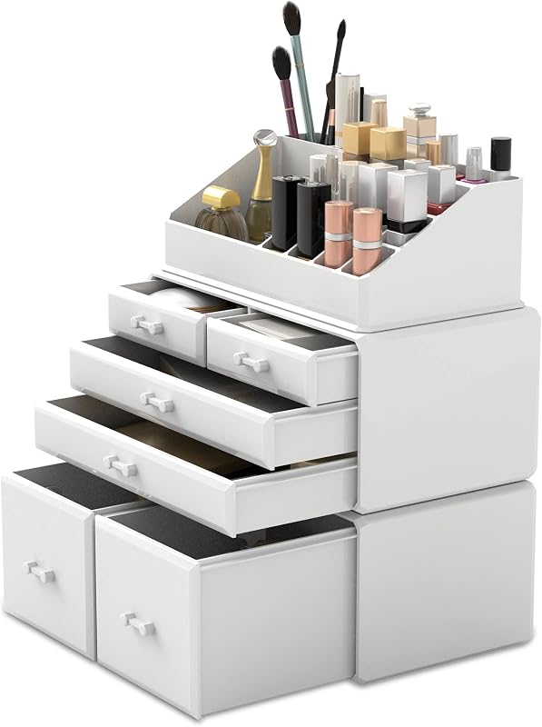 Organizador de Maquiagem READAEER com 6 Gavetas e 16 Compartimentos, Branco