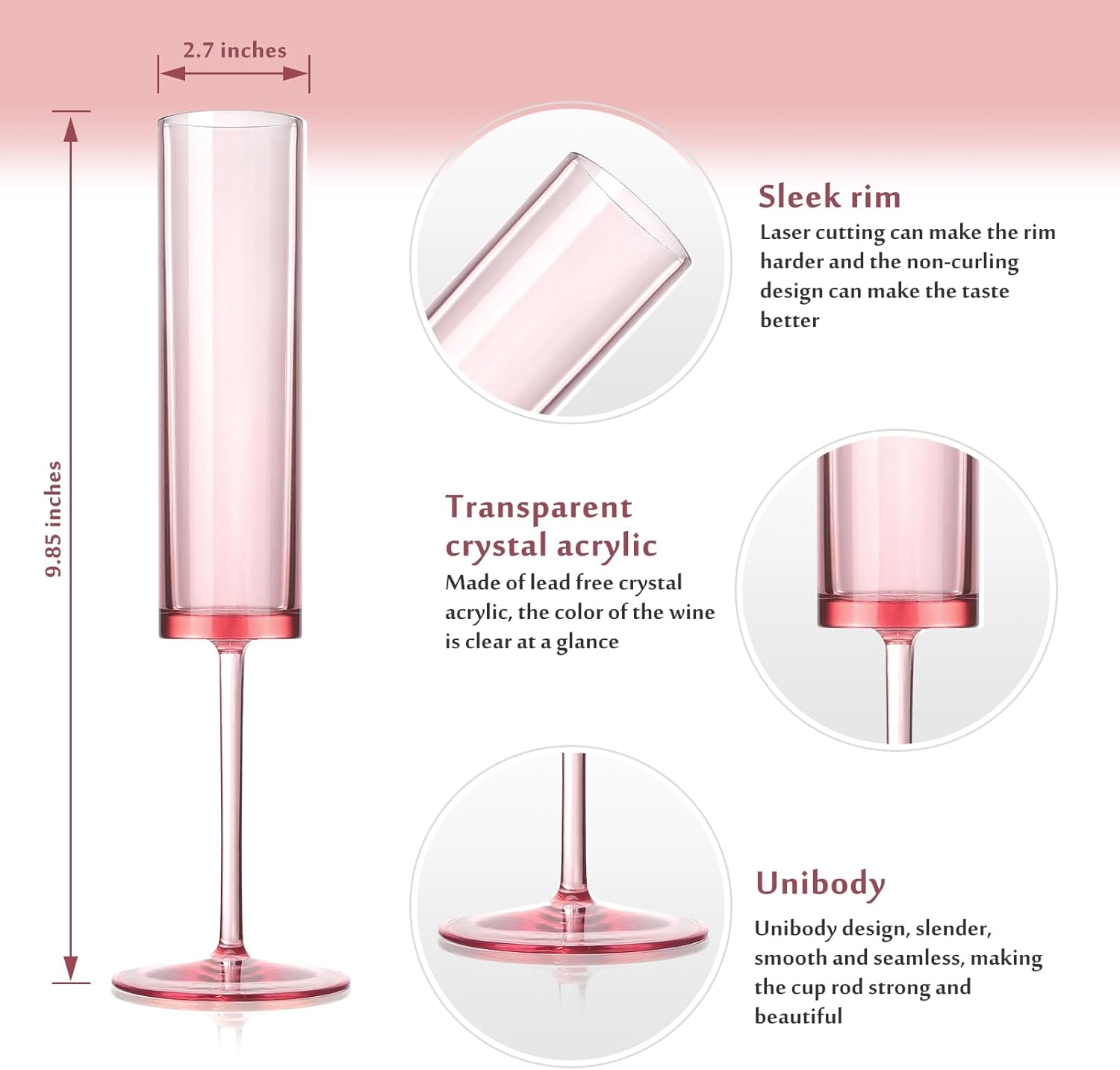 24 Pieces Acrylic Pink Champagne Flutes 5.4 OZ Square Champagne Glasses Stemmed Coupes Reusable Wedding Toasting Glasses Rose Bride Wine Glasses For Birthday Party Wedding Anniversary Christmas - Image 2