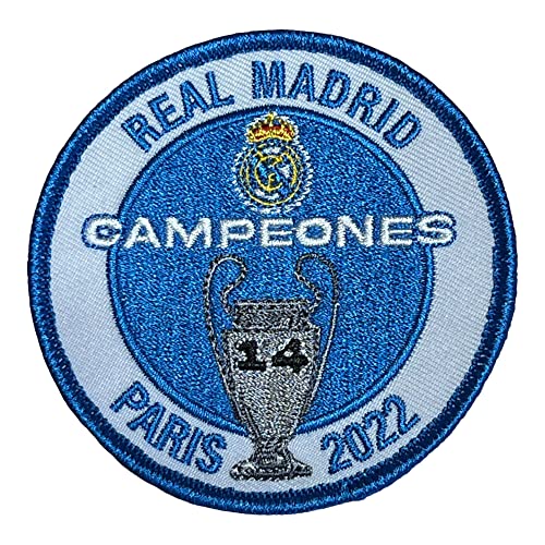 Gemelolandia | Parche termoadhesivo Real Madrid Campeones Champions League Paris 2022 8cm | Patch Stickers Para Decorar Tu Ropa | Fáciles de Poner en Chaquetas Pantalones Camisas y Objetos de Tela