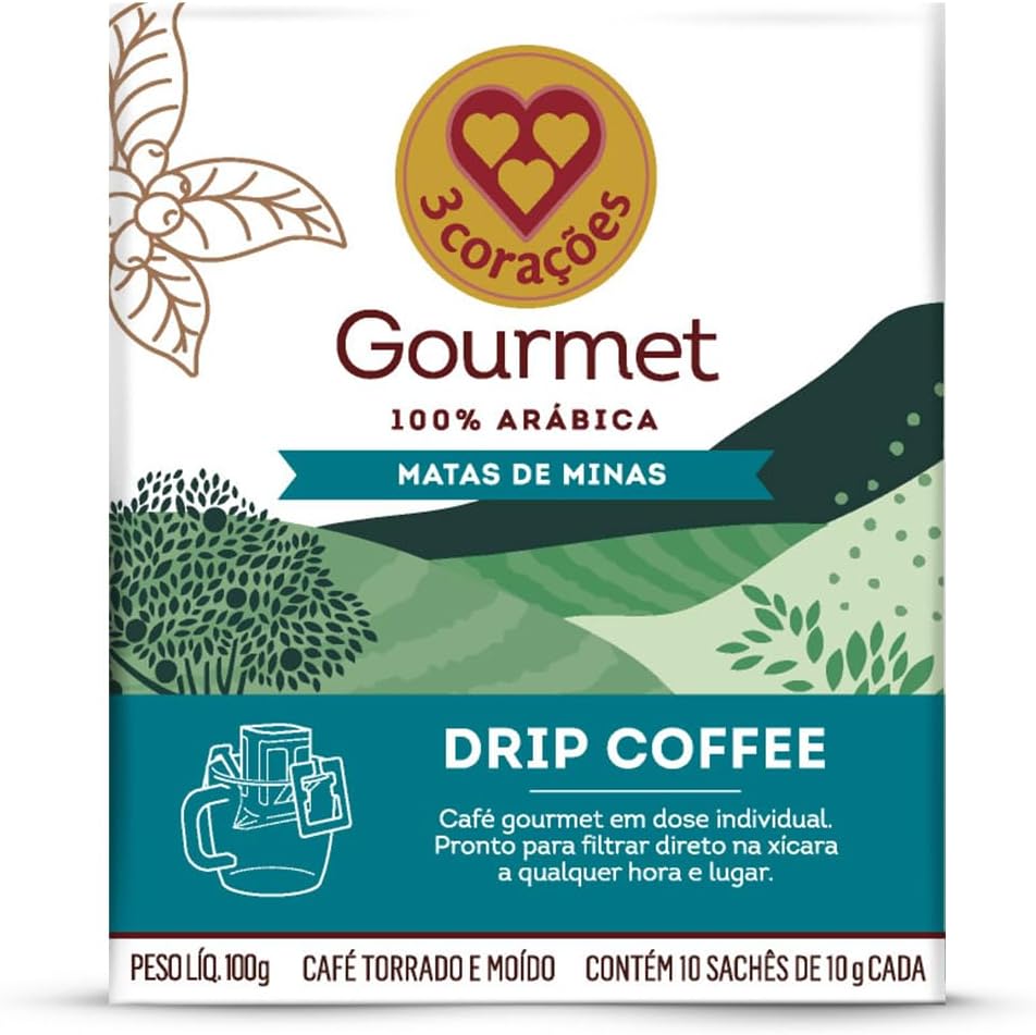 3 Corações Café Drip Coffee Gourmet Matas de Minas - contém 10 unidades