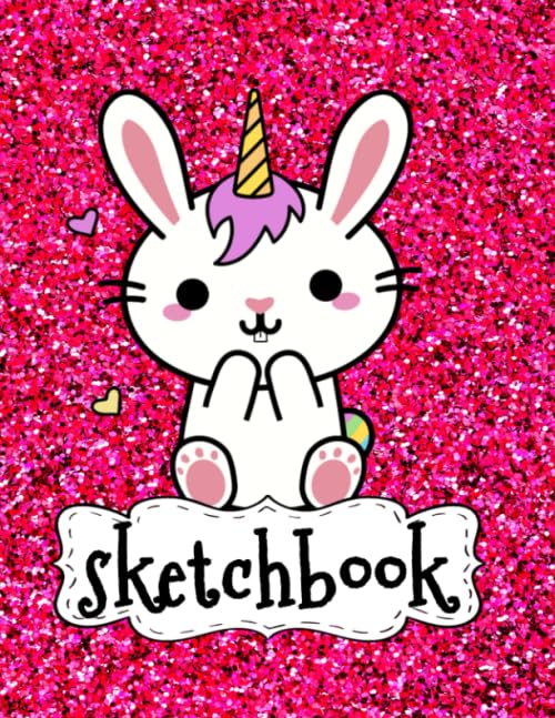 Sketchbook: Cute Unicorn Kawaii Bunny Rabbit On Pink Glitter Effect Background, Large Sketch Book For Girls, 120 Pages, 8.5" x 11", Blank Paper For ... & Crayon Coloring (Girly Artist Gifts) Paperback – 14 Feb. 2020