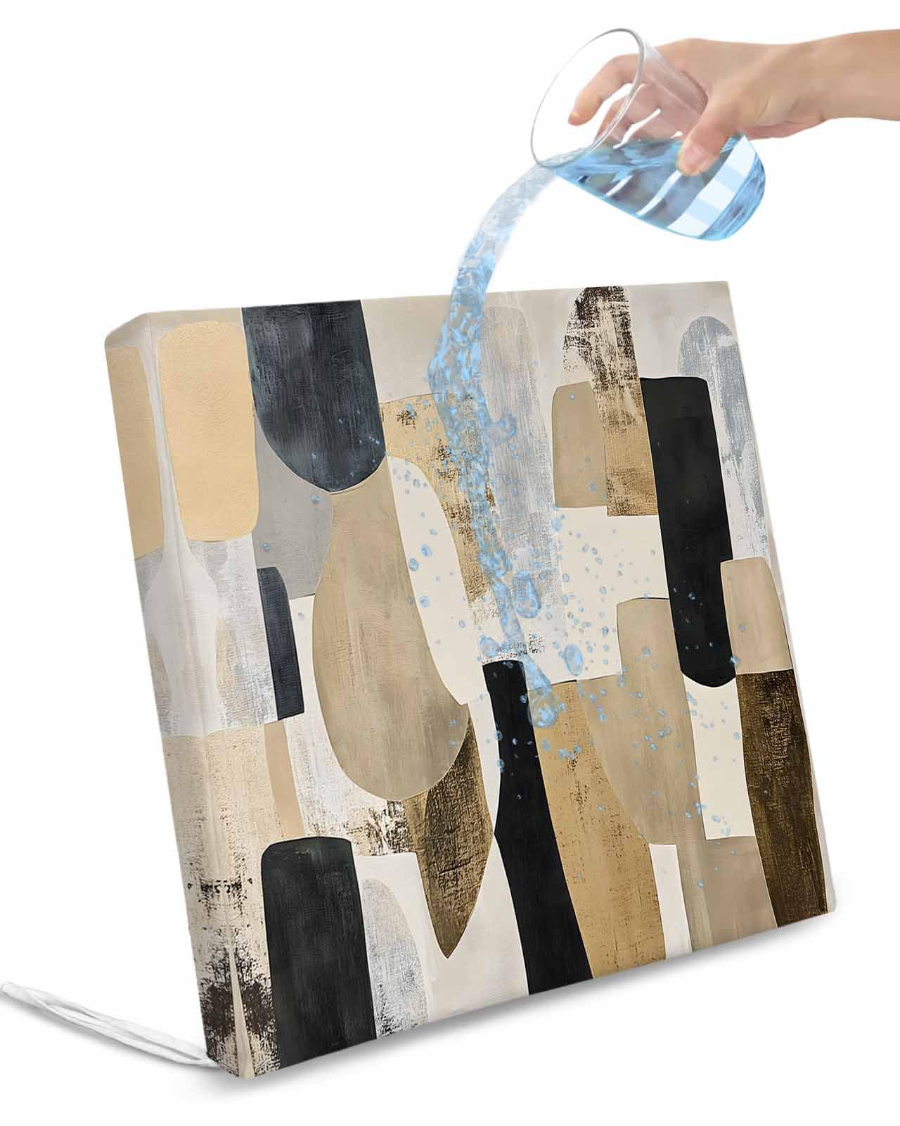 2 Pack Black Brown Geometric Waterproof Cushion Covers with Ties, Outdoor Patio Chaise Lounge Chair Seat Cushion Slip Covers Replacement(Only Cover) Modern Abstract Geometric Art 20