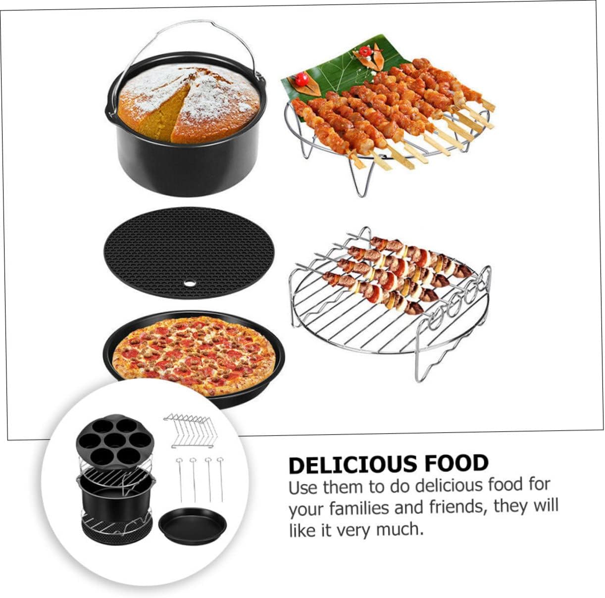 BESPORTBLE 1set Air Fryer Accessories Barbecue Baking Includes Pizza Pan Grill Rack and More Kitchen Tools for Delicious Cooking Outdoor Parties