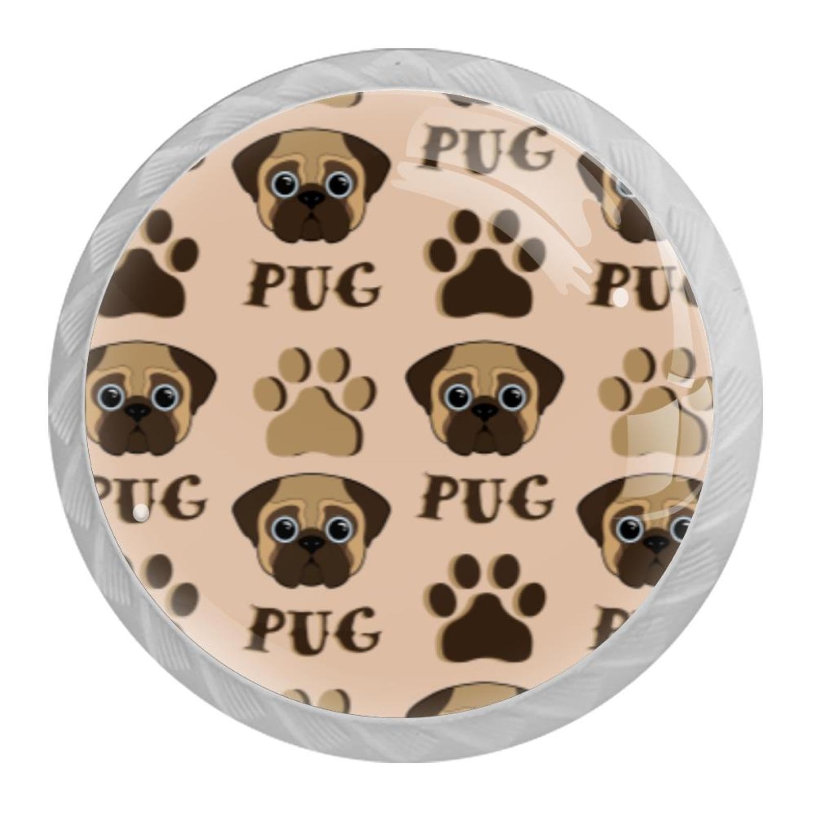 Tqmspg Multi09 4 Pieces Drawer Pulls Pug Puppy And Dog Paws Door Knobs Dresser Handles For Kitchen Wardrobe Cupboard Hardware Furniture