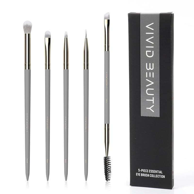 Kit de Pincéis para Maquiagem dos Olhos VIVID BEAUTY, 5 Unidades, Cabo de Madeira, Cinza