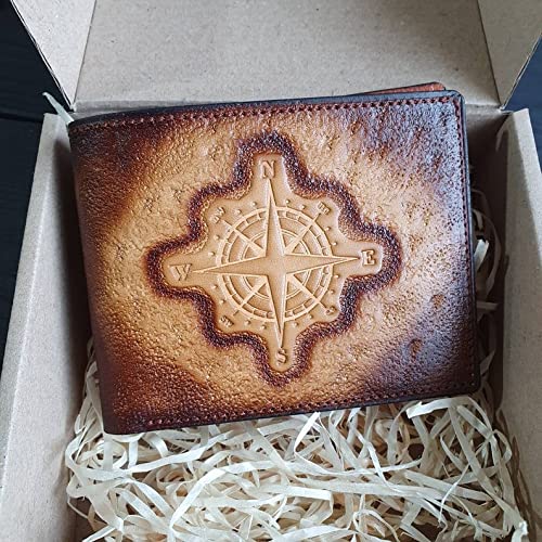 Miniatura 5 de Compas, Men's 3D Genuine Leather Wallet, Handmade wallet, Carved wallet, Tooled wallet, Airbrush Art, Biker wallet, Custom wallet, Personalized