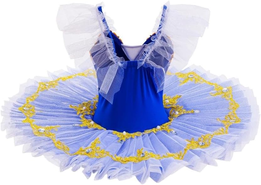 Dressy Daisy Little Girls Ballet Tutu Dress with Gold Applique & Rhinestones, Princess Ballerina Dance Dress for Toddler