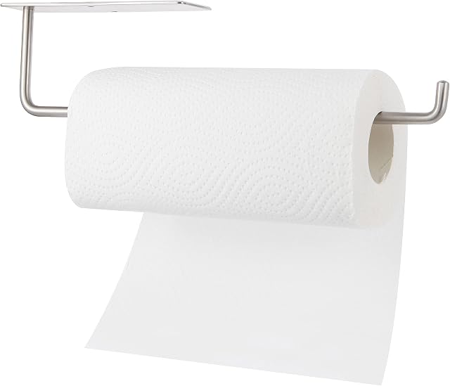 Hocerlu Kitchen Roll Holder Under Cabinet, Paper Towel Holder for Kitchen and Bathroom, Self Adhesive or Wall-mounted, SUS 304 Stainless Steel