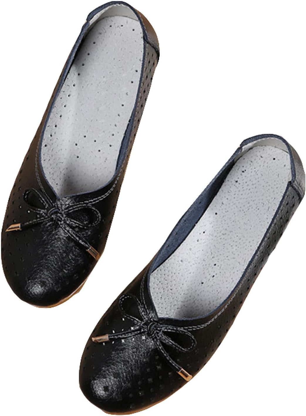 [PANLON] 透かし彫り モカシン ローファー レディース ママシューズ 婦人靴 柔らかい カジュアル ブラック 母の日 フラッ