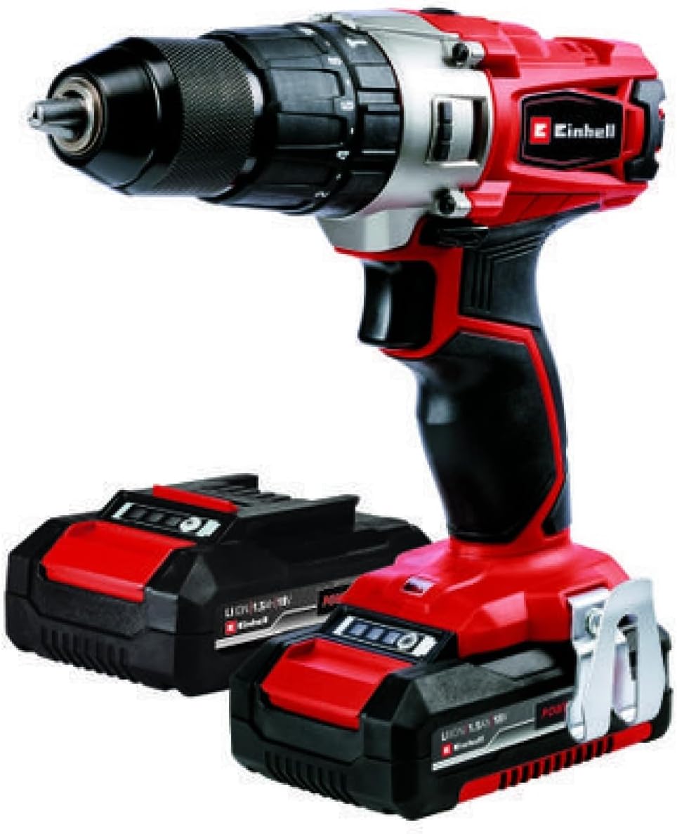 Einhell Power X-Change 44Nm Cordless Drill Driver With 2 x Batteries And Charger - 18V, 3-in-1 Combi Drill, Hammer Drill And Screwdriver - TE-CD 18/2 Li-i High Power Drill Set And Storage Case