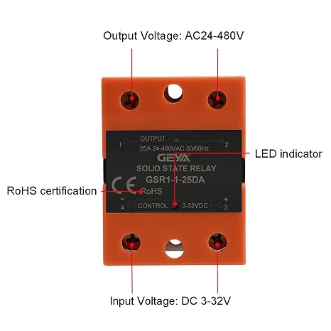GEYA Solid State Relay DC-AC Single Phase SSR 40A Without Cover (DC Control AC,40A)