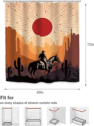 Miniatura 5 de Ufeela Cortina de ducha de vaquero occidental, de 60 pulgadas de ancho x 72 pulgadas de alto, abstracto, bohemio, puesta de sol, cactus, paisaje