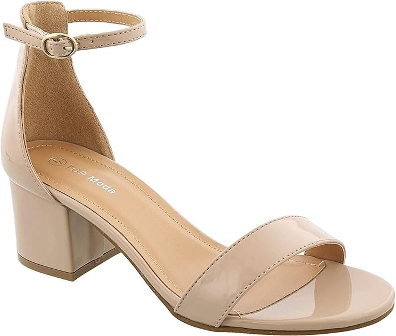 TOP Moda Women's Fashion Ankle Strap Chunky Low Heel Dress Wide Sandal Shoes Darcie-1 Nude Patent Wide 11
