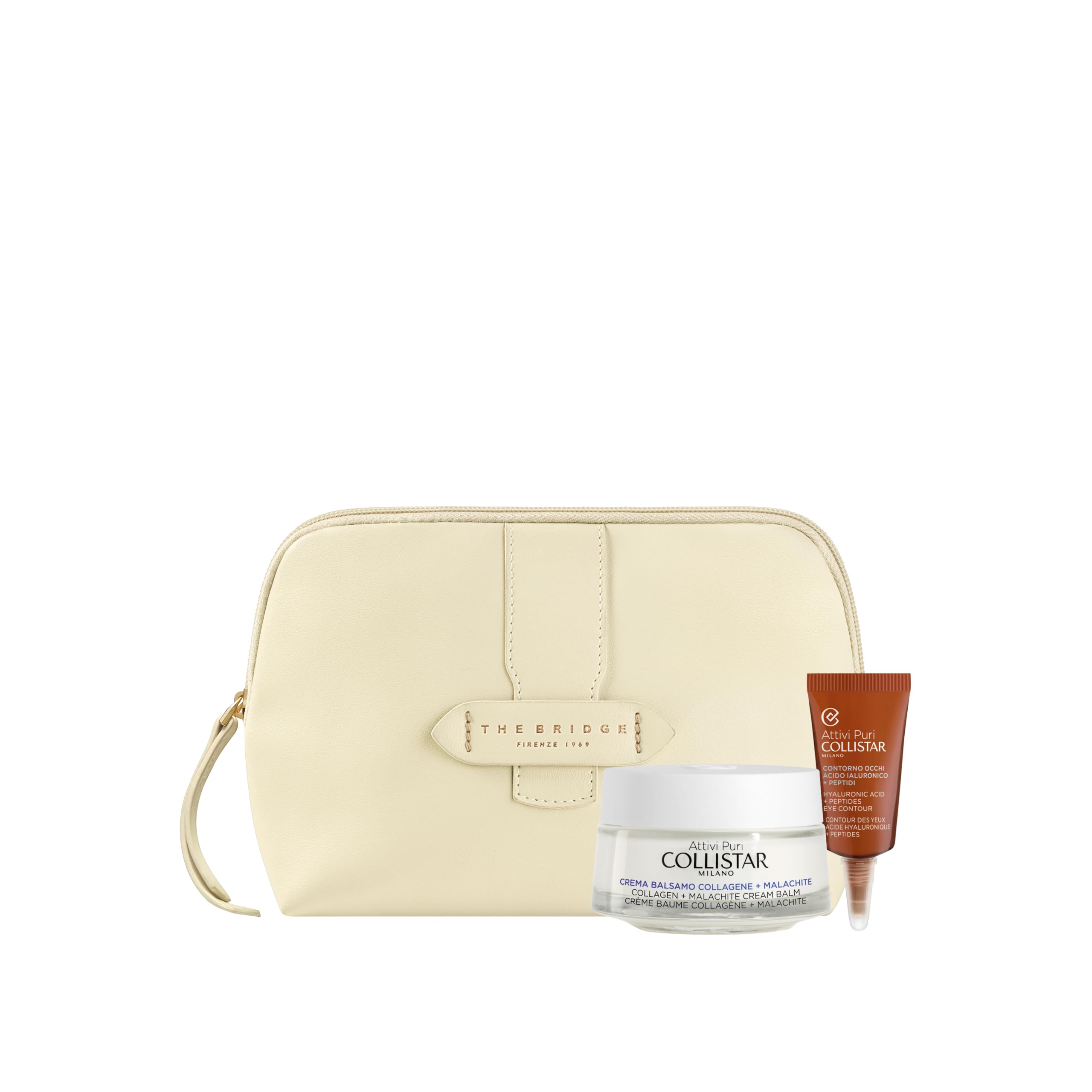 Collistar Cofanetto Attivi Puri Crema Balsamo Collagene e Malachite 50ml + Contorno Occhi Acido Ialuronico e Peptidi 5ml + Pochette The Bridge