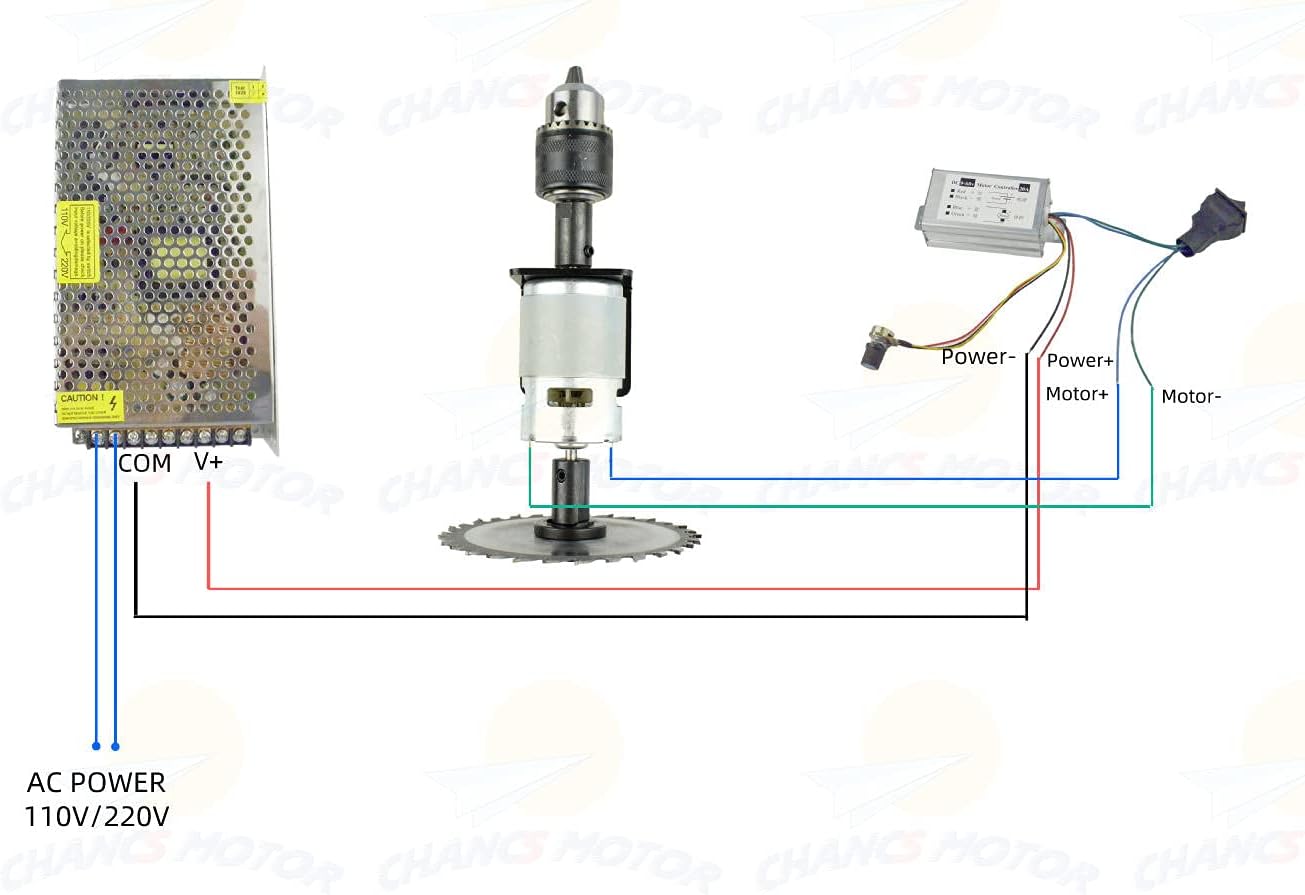 CHANCS Circular Saw Machine 775 DC Electric Motor DC 24V 12000RPM Dual Output Shaft DIY Saw Drill with PWM Speed Controller