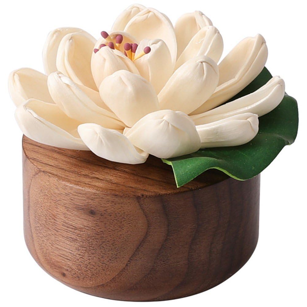 Diffuseur d'huiles essentielles autonome fleur de magnolia à capillarité naturelle en bois