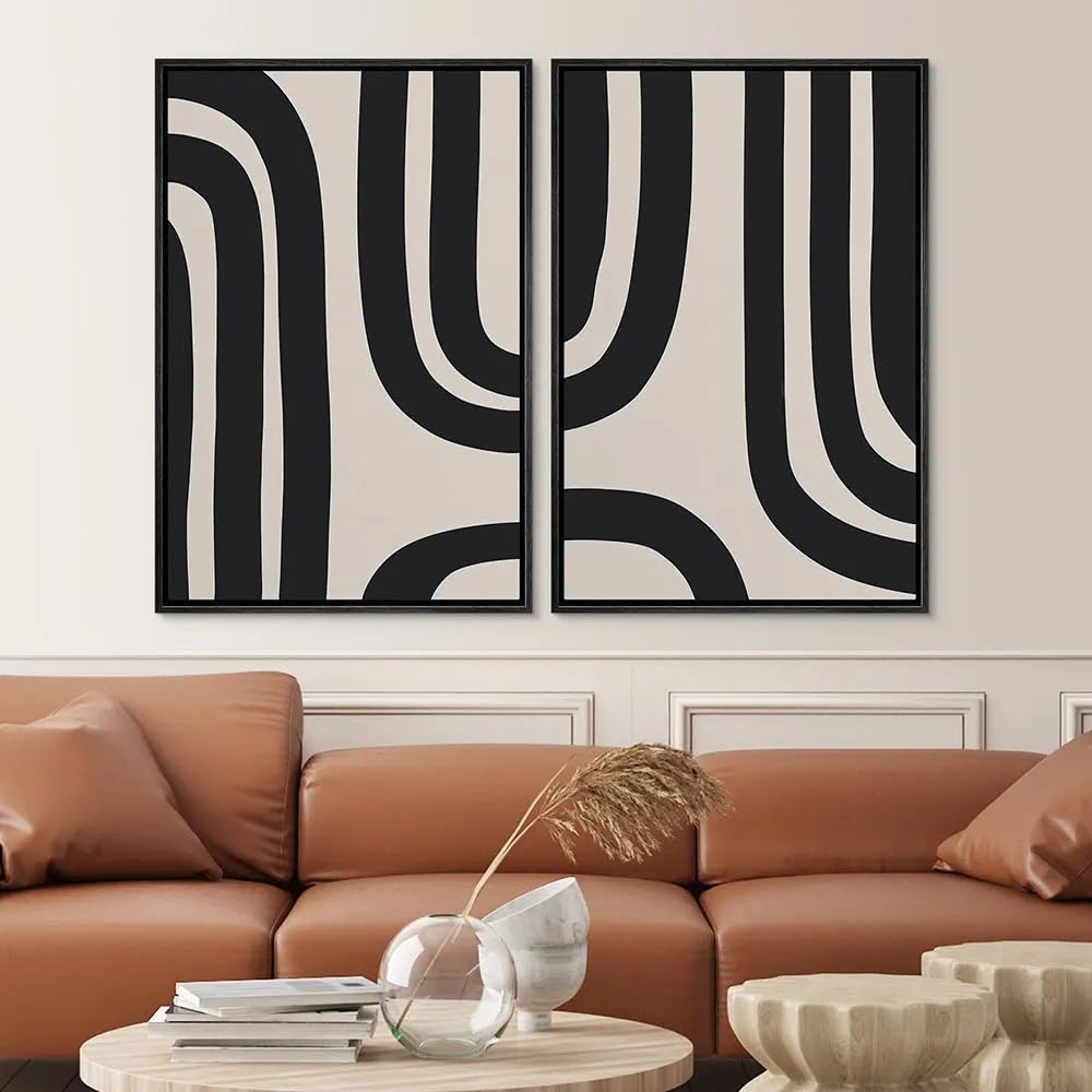 WBYZAC 2 Pieces-Black Line Abstract Poster Prints Modern Minimalist Aesthetics Picture Canvas Gallery Painting Home Living Room Kitchen Office Decor-50 * 60cm (No Frame)
