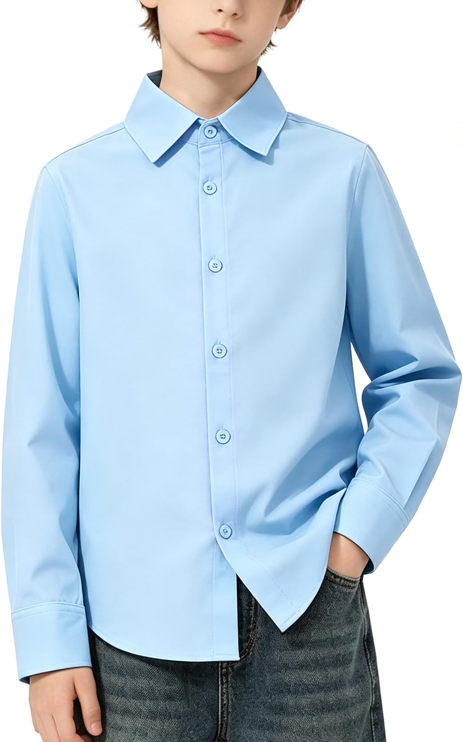 5-16Y Boys Long Sleeve Dress Shirt Kids Button Down School Shirt