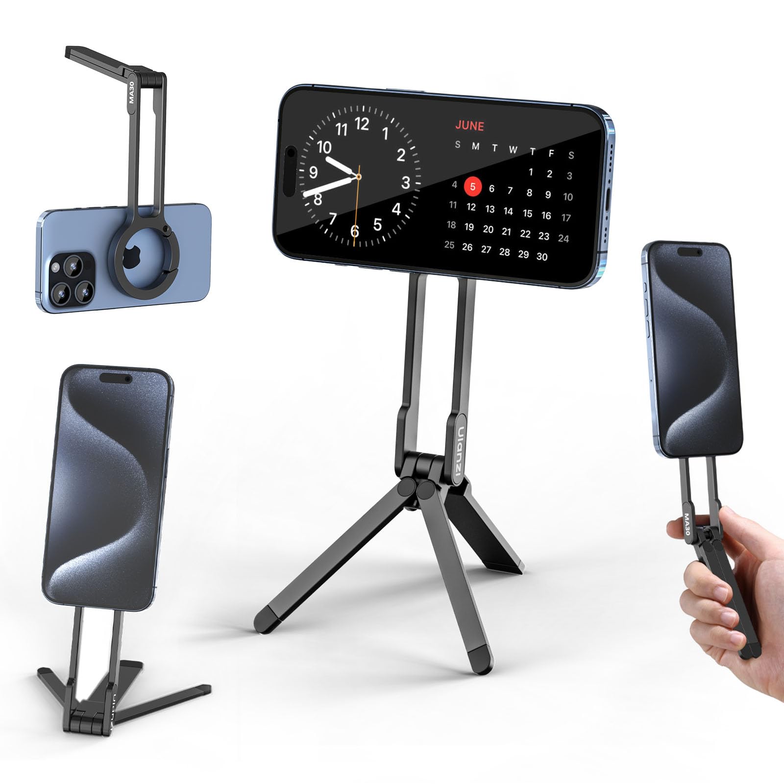 ULANZI MA30 Trépied Magnétique Portable pour iPhone, Perche à Selfie Smartphone, Magnétique Double Face, Mini Trépied Pliable Montage Rapide, Compatible avec iPhone 16 15 14 13 12 Magsafe