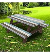 Vaukki Patio Table and Bench Fitted Tablecloth Cover, Rectangle Picnic Table Cover with Bench Cov...