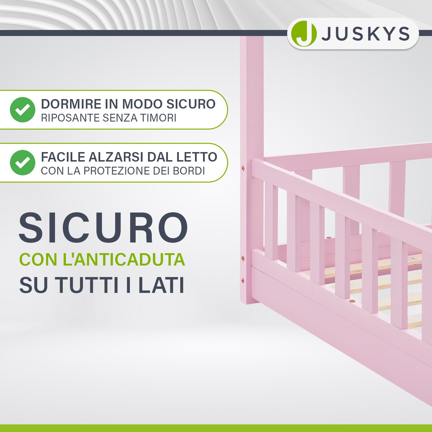 Juskys letto per bambini Marli 90 x 200 cm con barriera anticaduta, rete a doghe e tetto - Letto casetta in legno massiccio per bambini - Colore Rosa