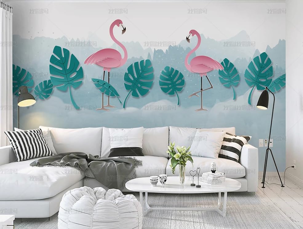 Poster géant mural flamants pour créer une ambiance jungle tropicale dans votre salon