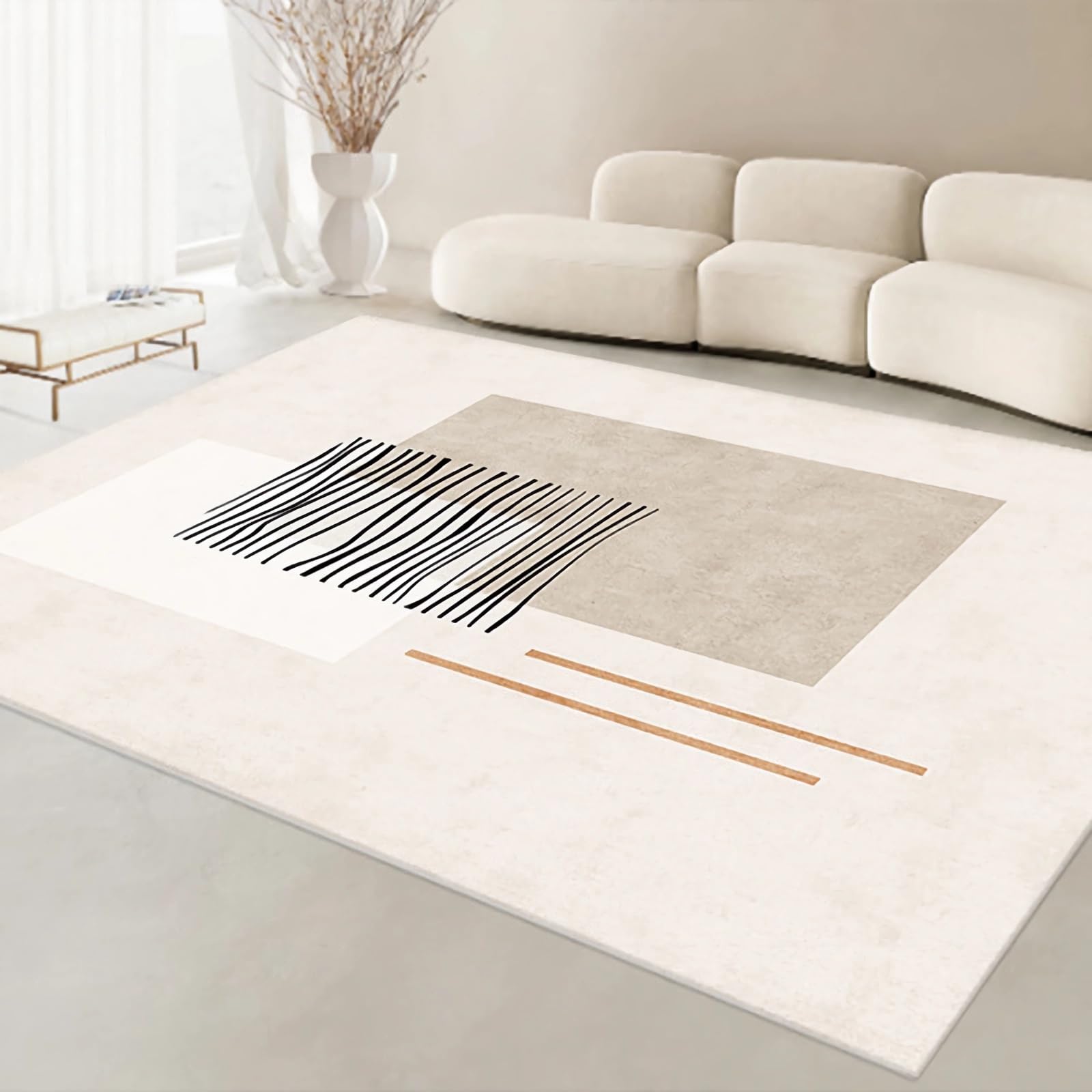 Tapis d'exterieur pour terrasse Tapis Lavable Durable à Rayures Grises et Noires,Salon Interieur Tapis d Exterieur,180x250cm