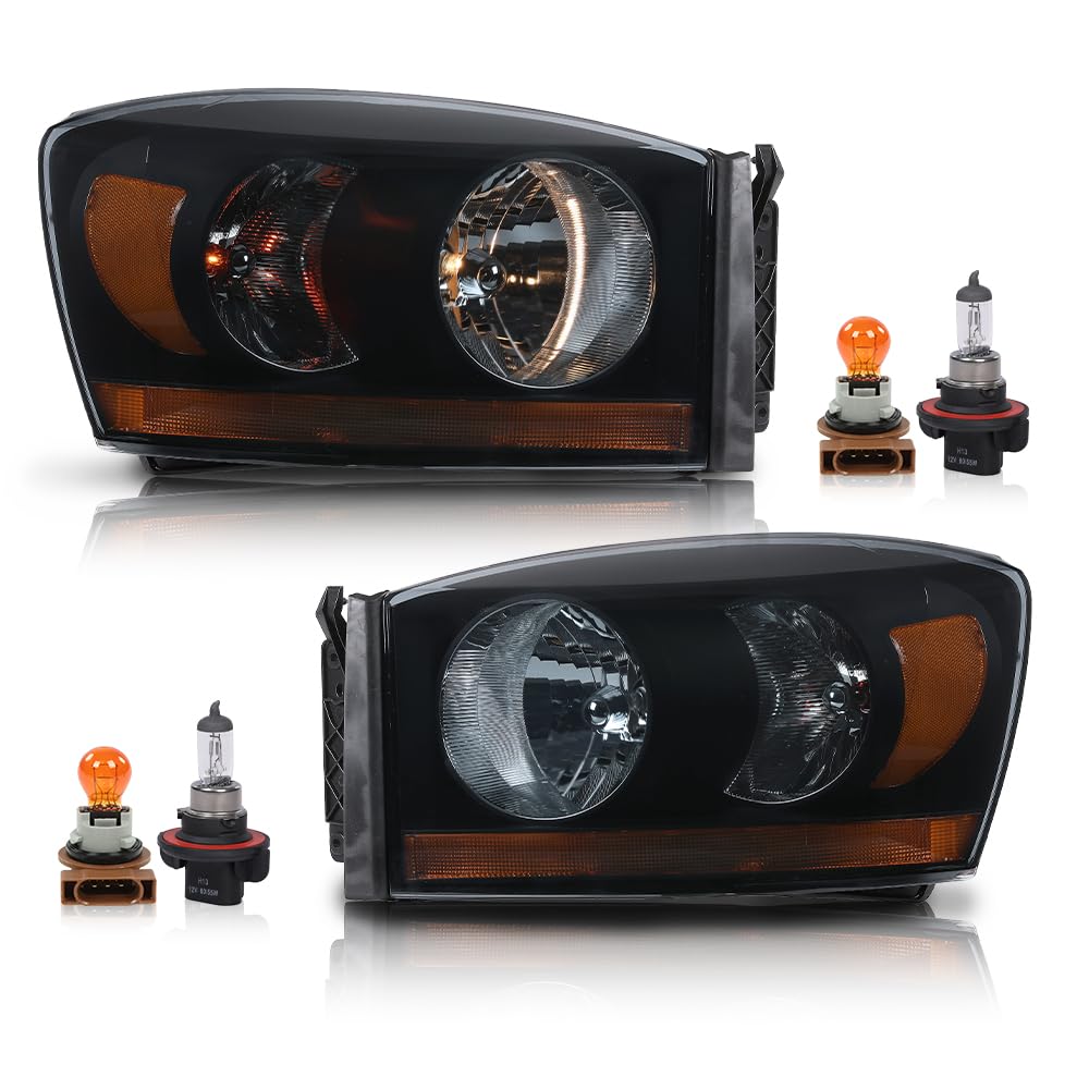 Pair Of Headlight Assemblies For 2006-2009 Dodge Ram 1500/2500/3500 - Chrome Bezel, Halogen 7 thumbnail image