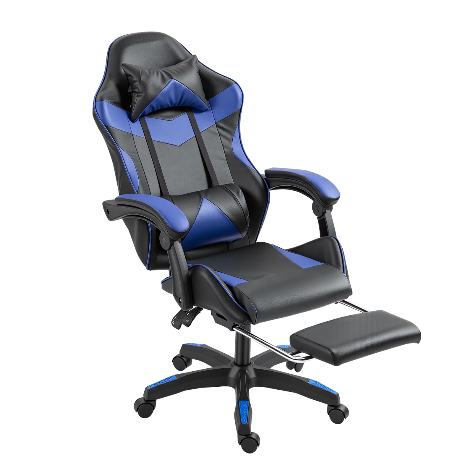 Panana Gaming Racing Desk Chair Adjustable Hight Swivel Chair with Lumbar and Head Pillow (Blue)