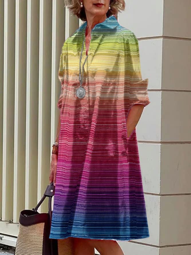 Shirt Dress for Women Floral Plus Size Long Sleeve Collared Button Down 2025 Summer Casual Midi Tunic Tshirt Dress - Image 2