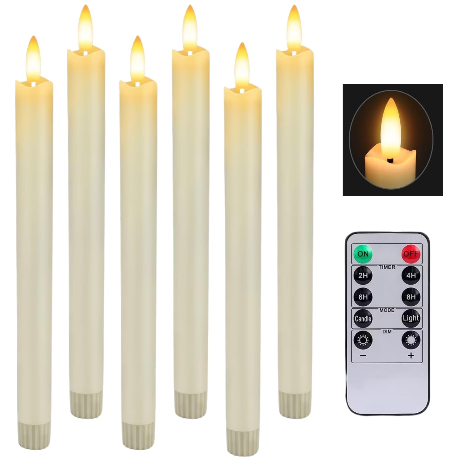 Flameless Candles 6-Pack with 3D Flame Core & Remote Control, Adjustable Brightness LED Candles, Polished Finish, Battery-Free Decorative Lights Halloween & Valentine's Day Home Décor-image-35
