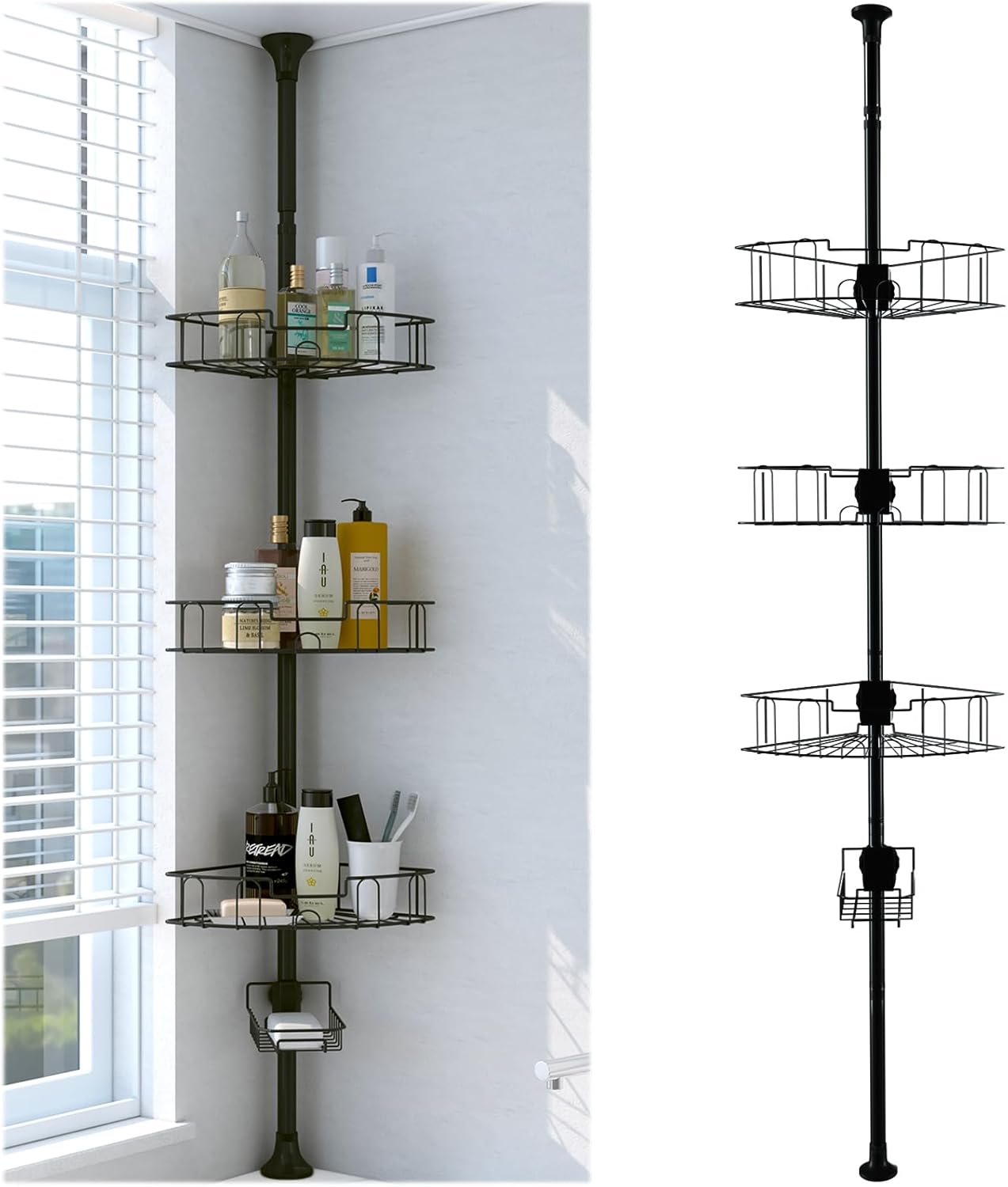 Corner Shower Caddy, Adjustable 4 Layer Shower Organizer, Tension Pole