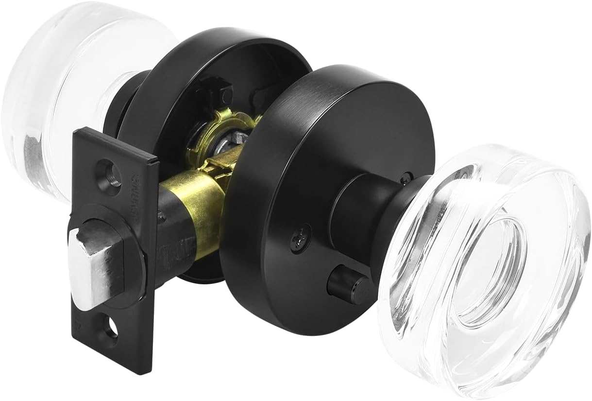 Nuk3y Pyro Door Knob Crystal Glass Round (Dummys (2 Pack), Satin Brass)