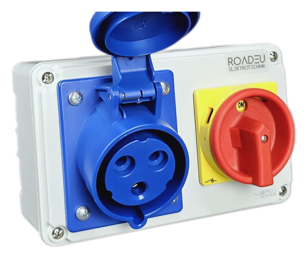 RoadEu - 16 A Presa Schuko 3P 230 V - Presa CEE monofase con interruttore bloccabile. IP44