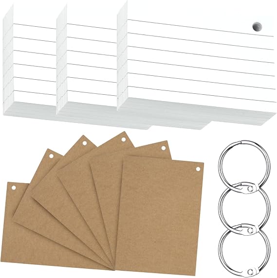 Ztowoto Lot de 300 cartes flash lignées de 8,4 x 12,4 cm avec 6 anneaux en plastique, cartes flash de qualité supérieure, parfaites pour l'école, le bureau et la maison, cartes flash