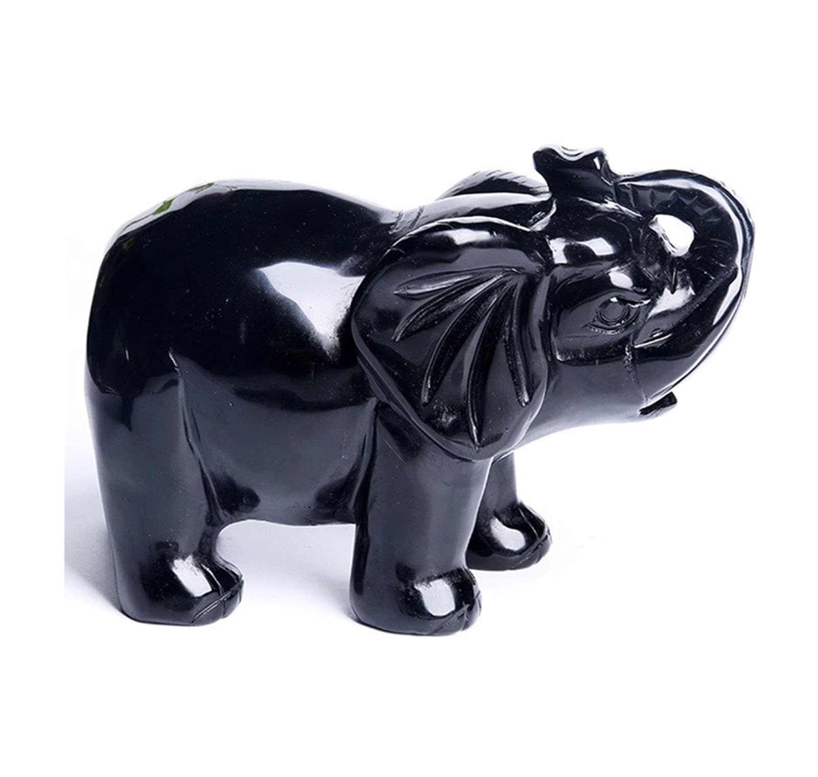 RVBLRDSE Polished Black Obsidian Elephant Decor Crystal Cute Stone Statue Hand-Carved Big Sculpture Figurines Home Room Office Desk Decoration Gifts,L Gemstone Stone