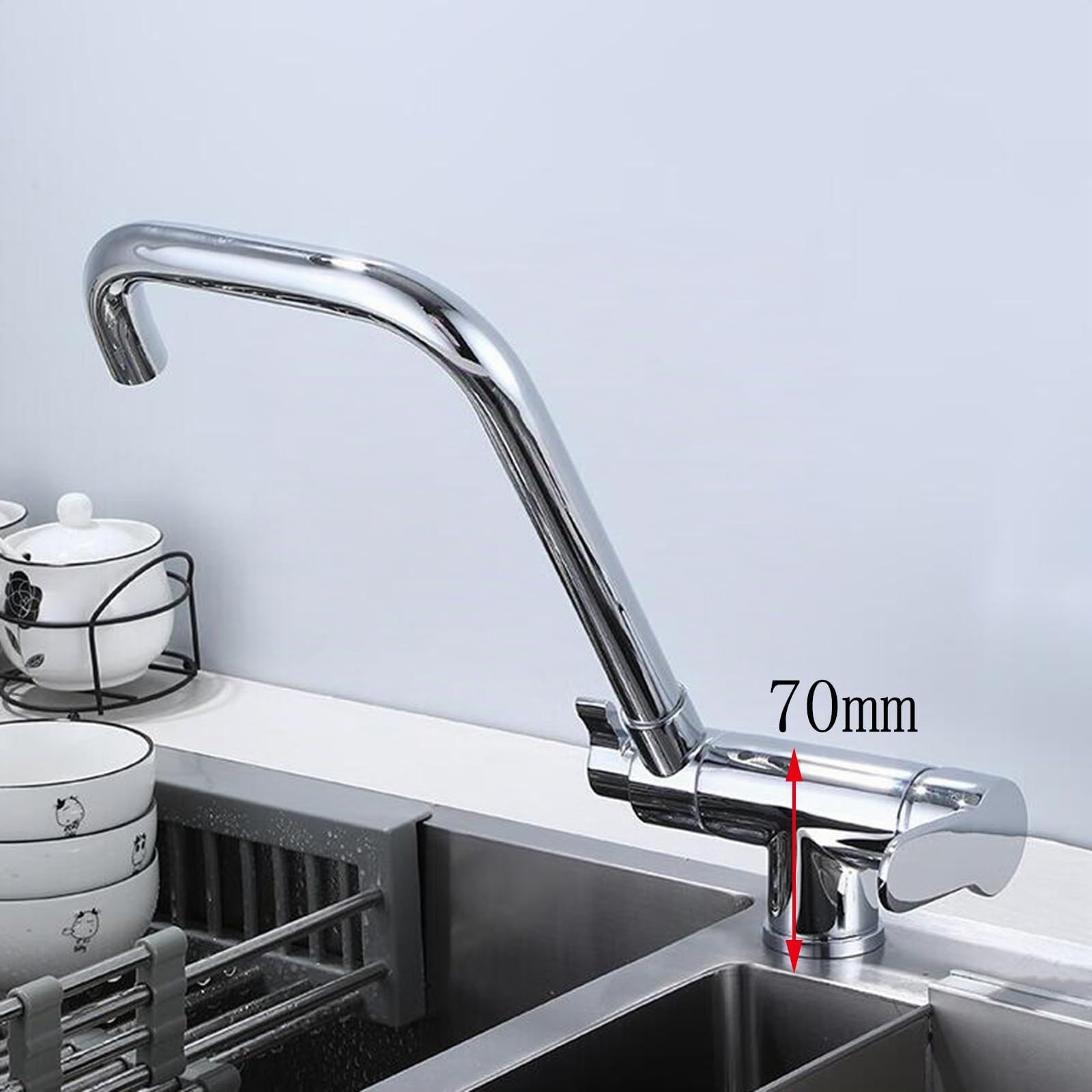 Grifo Cocina 3 Vias Osmosis Abatible, Grifo de Cocina para Ventana Plegable Giratorio de 360° Agua Purificada Agua Fría y Caliente Latón Grifos Fregadero Cocina-Cromo