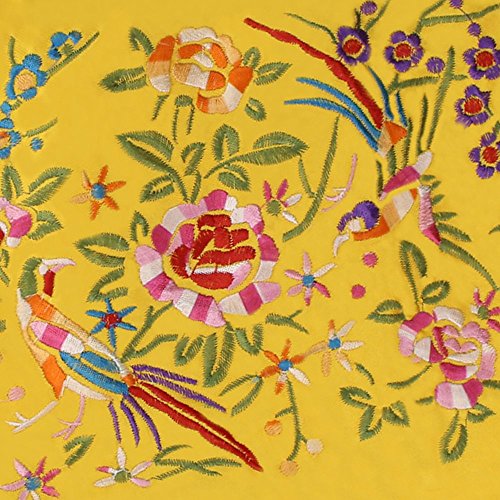 Lidwot 1 Piece Yellow Embroidery Flower And Bird Silk Brocade Jewelry Roll Bag,Travel Jewelry Organizer Bag With Ribbons Tie Close #TOP3