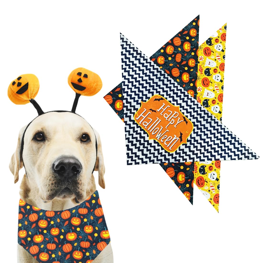 INGJIA 3 Piezas Pañuelo para Mascotas de Halloween,para Perros pequeños y medianos para Mascotas, con Calabaza,espíritu,Bruja,Halloween Fiesta Tema