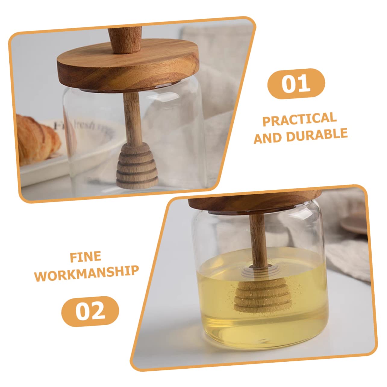 SOLUSTRE Glass with Dipper and Lid Honey Pot Container for Home Kitchen for Honey Storage and Dispensing Lightweight and Convenient