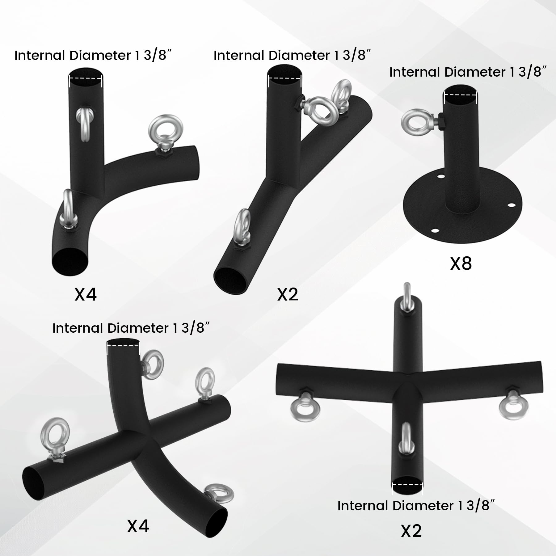 Accesorios de toldo de 1 3/8 pulgadas para piezas de marco de cochera de 8 patas, accesorios de tubería de toldo negro con pernos de ojo, kit de marco de cochera, conectores de pico bajo con