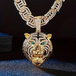 Amazon.com: MAXBLING81 Tiger Head Iced Gold Silver plated