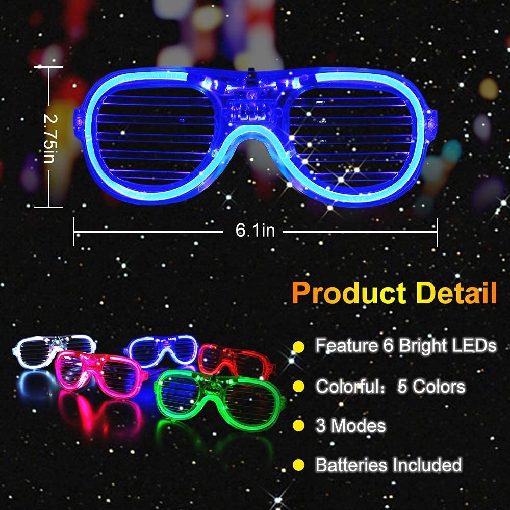 Gafas de fiesta, 20 unidades de 5 colores LED de plástico, gafas LED, gafas de neón fluorescentes, brillan en la oscuridad, suministros de fiesta de Año Nuevo