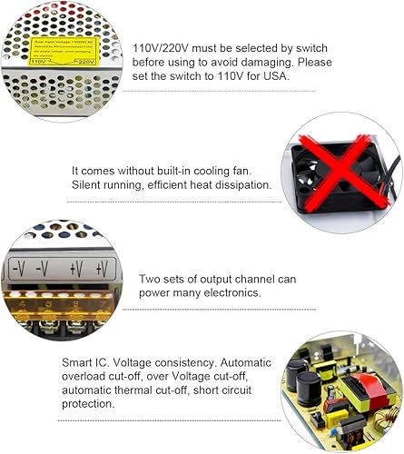 Miniatura 4 de SHNITPWR Adaptador de fuente de alimentación de 12 V 15 A 180 W 110 V220 V CA a CC Convertidor de energía de conmutación regulado universal