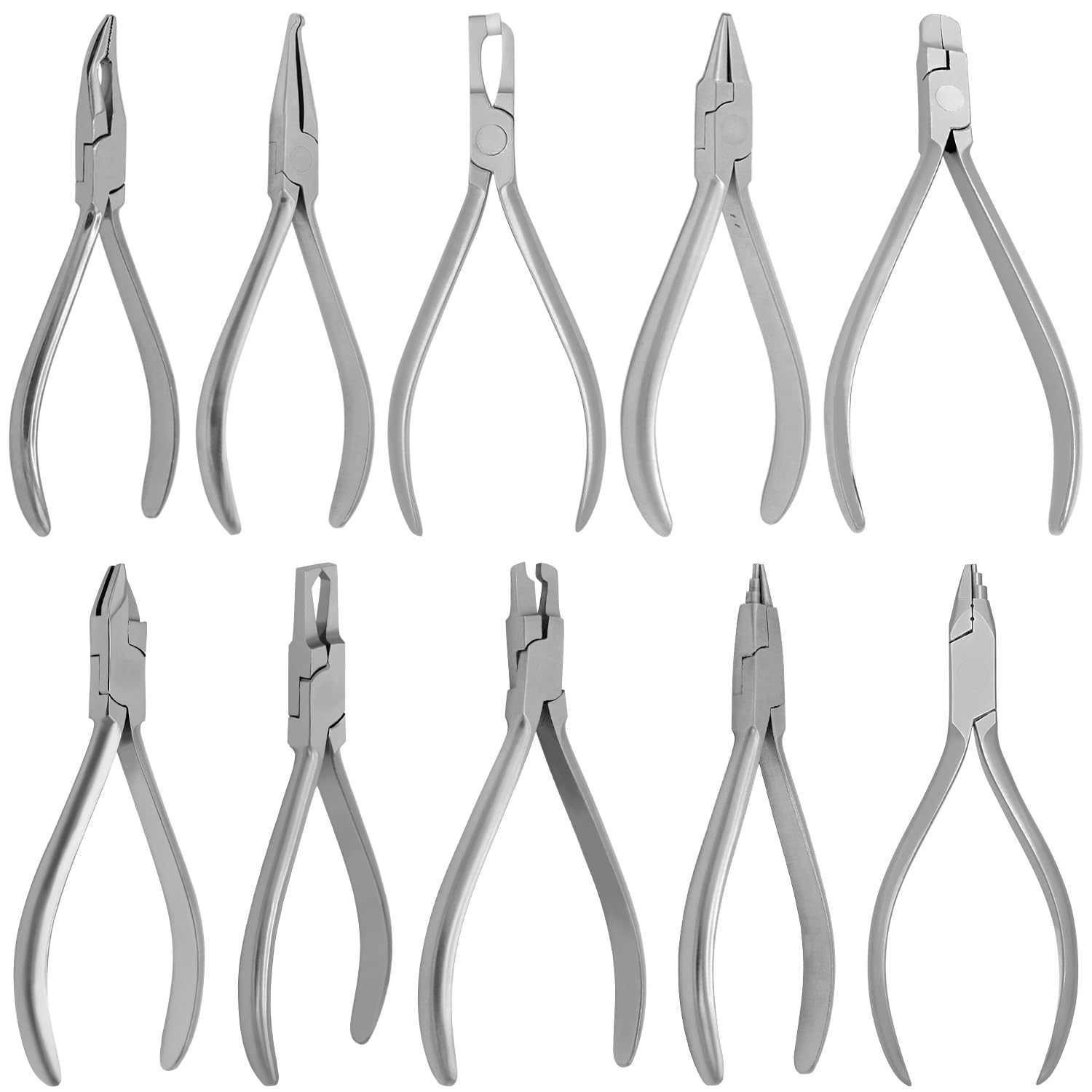 10 Pcs. Orthodontic Pliers Bird beek, Crown & Shell, Bracket Removing Placing Wire Bending Pliers Dental Instruments Laboratory Work Diffrent Style