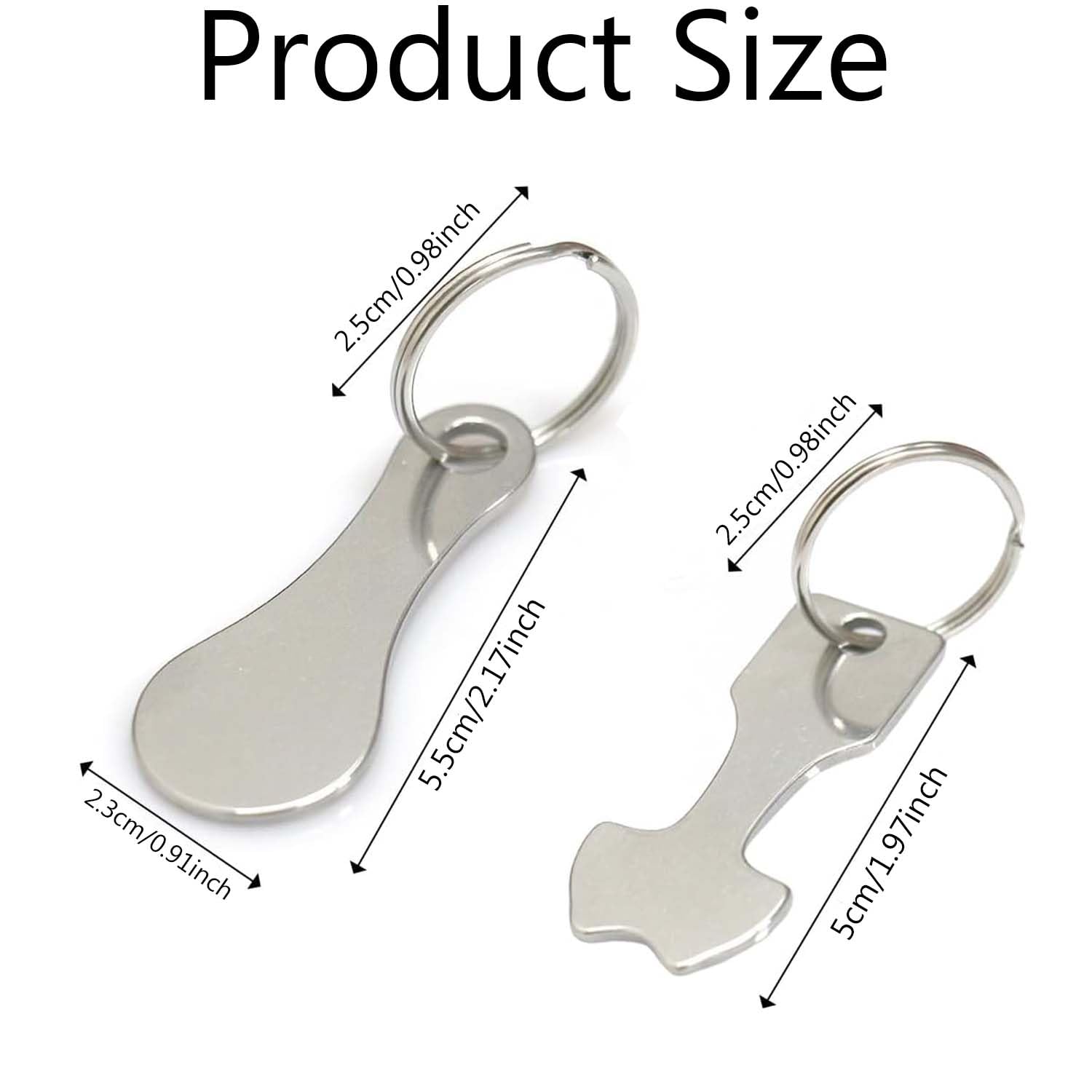 6 Pieces Stainless Steel Shopping Trolley Key Ring - Two Models of Removable Tokens, Silver, 1 - Image 2