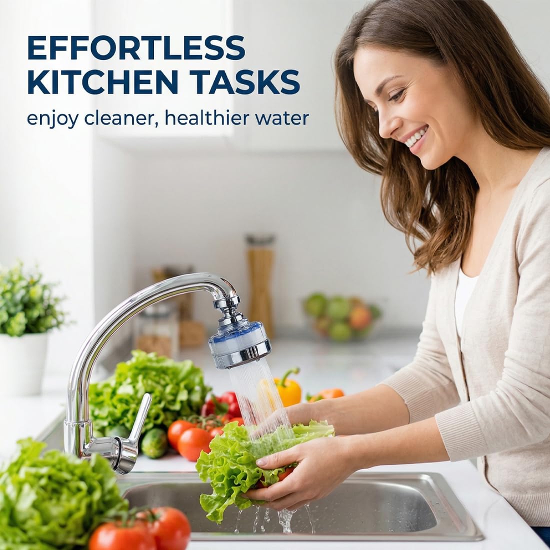 Filtro Acqua Rubinetto, filtro acqua a 360°, con 3 elementi filtranti, Filtro Calcare Rubinetto Cucina Girevole, Facile Installazione, per Casa, lavello, cucina, bagno, Lavandino